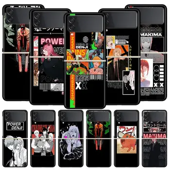 Anime Mootorsae Mees Pochita Telefon Case for Samsung Galaxy Z Flip 3 4 5G Musta Tagaistme Mobile Shell Kõva PC Coque Kaitsta Kate