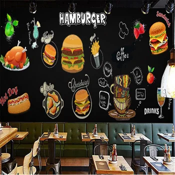 Custom Snack Bar Hamburger Kana Seina Paber 3D Müük Lääne-kiirtoidurestorani must Taust Seinast, Seinamaal Tapeet 3D