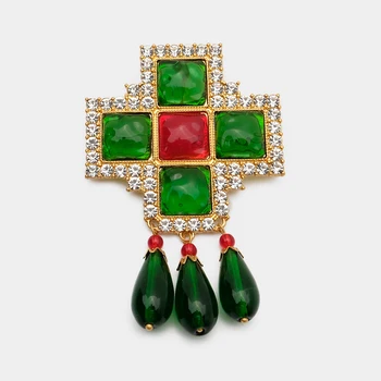 JBJD Vinage Rhinestone Ehted Stiliseeritud Risti Klaasi Tilk Sõle Emerald Värvi Pross Kingitus