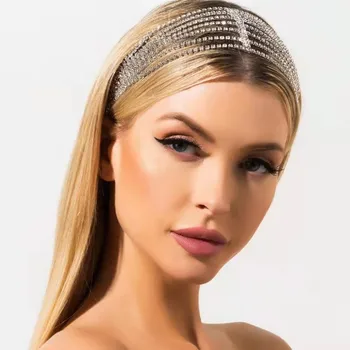 Naiste Uus Läikiv Pruudi Hairband Peakatet Mood Isiksuse Elastne mitmekihiline Rhinestone Peapael