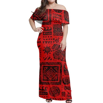 Polüneesia Samoa Trükkimine, Suured Kleit Punane Seksikas Off-The-Õla Naiste Suvel Moe Uus Disain Bankett Pool Kleit