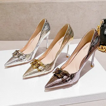 Populaarne eksklusiivne uus stiil originaalne disain Euroopa ja Ameerika temperament naiste kinga varba metallist dekoratiivsed ühe kingad