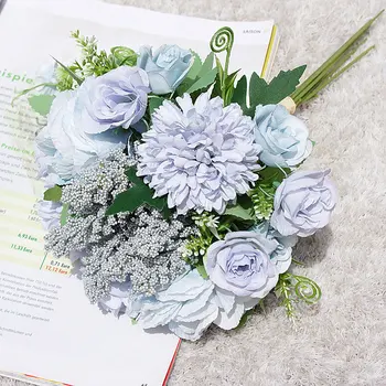 Silk Kunstlik Hydrangea Lilled Pulm Pruut Holding Romantiline Võltsitud Lille Kimp Pool DIY Õie Kodu Aia Kaunistamiseks