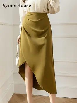 Uus Kevad Suvi Sügis Fashion Ebaregulaarne Ülikond Naiste Seelikud Elegantsed Voldid Bodycon Daamid Kõik-Match-Line Midi Naiste Seelikud