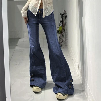 WeiYao Y2K Sidemega Põletatud Teksad Trükitud Madala Waisted Strecthy Vintage Püksid Esteetiline Vabaaja Basic Püksid Naiste Streetwear