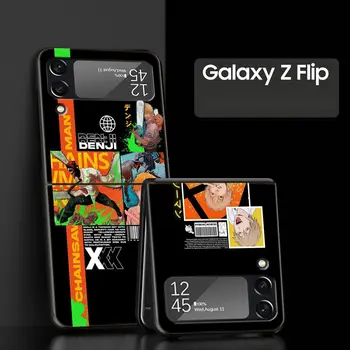 Anime Mootorsae Mees Pochita Telefon Case for Samsung Galaxy Z Flip 3 4 5G Musta Tagaistme Mobile Shell Kõva PC Coque Kaitsta Kate 1