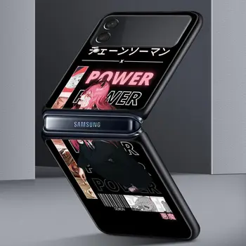 Anime Mootorsae Mees Pochita Telefon Case for Samsung Galaxy Z Flip 3 4 5G Musta Tagaistme Mobile Shell Kõva PC Coque Kaitsta Kate 2