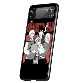 Anime Mootorsae Mees Pochita Telefon Case for Samsung Galaxy Z Flip 3 4 5G Musta Tagaistme Mobile Shell Kõva PC Coque Kaitsta Kate 5