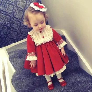 1-5 Aasta sügis-talvel laste riided baby 1. sünnipäeva punane printsess kleidid, pikkade varrukatega pluss, samet korea beebi riided