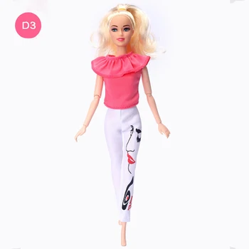 1 Komplekt Mood Riided Barbie Nukk Varustus Roosa Varrukateta Särk Tops & Valged Püksid Püksid Barbie Nukumaja DIY Mänguasjad