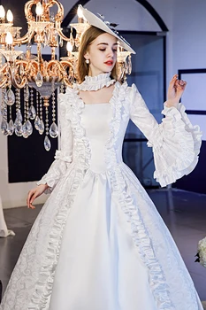 100% päris valge jacquard lille pall kleit keskaegne kleit Renaissance kleit kuninganna Victoria Belle Pall kleit