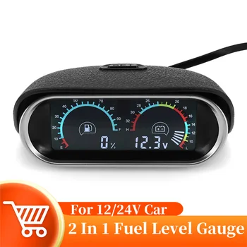 12/24V Auto 2 In 1 Kütuse Tase + Voltmeeter Näidik LCD Digitaalne Ekraan Äratus Auto Auto Moto