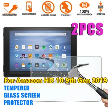 2 Tk Karastatud Klaas Kindle Fire HD 10 9. Gen (2019) 9H Screen Protector 0,3 mm Anti-fingerprint Tablett Täis kaitsekile