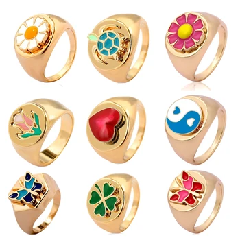 2021 kulla värvi emailiga yin yang daisy lill, rõngad, naiste vintage Tulbi armastus liblikas Lepatriinu kilpkonn rõngad mood ring
