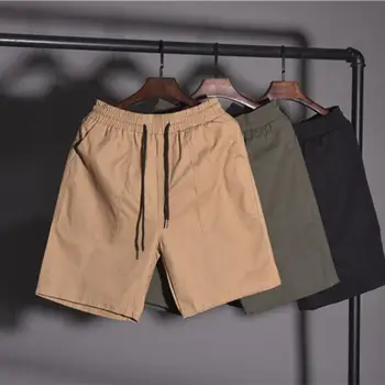 2022 Suvel Puuvillast Püksid Meestele Elastne Vöökoht Cargo Püksid Värviga Taskud Suvel Pits-up Põlve Pikkusega Püksid Streetwear