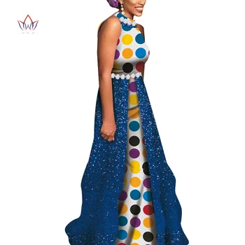 Aafrika Naised Pulmapidu Kleit Bazin Riche Aafrika Riideid Varrukateta Prindi Pikk Kleit Pruutneitsi Kleit Kaasamine WY6785