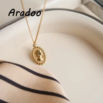 ARADOO Titaan Terasest, 18K kullatud Naine Külg Ripats Kaelakee Lihtne Vintage Mündi Kuninganna Kaelakee