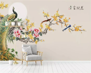 beibehang Kohandatud eco-sõbralik de papel parede tapeet Magnolia käsitsi maalitud lilled ja linnud ploomi taust papier peint