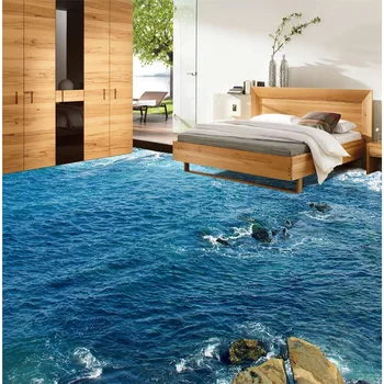 BEIBEHANG Suur kohandatud põrandakate maali HD sinine meri maastik veekindel elutoas PVC tapeet värvitud wearably