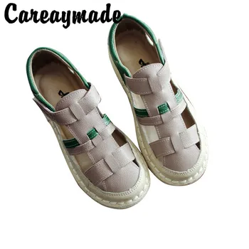 Careaymade-Uued isetehtud käsitöö cowhide antiik lohkus põimitud sandaalid,uued kirjanduse ja kunsti pehme põhjaga college kingad