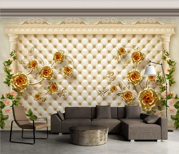 Custom luksuslik kuldne kodu kaunistamiseks tõusis Rooma pehme kott tapeet elutoas, magamistoas 3D TV home foto müüri seina paber decorat