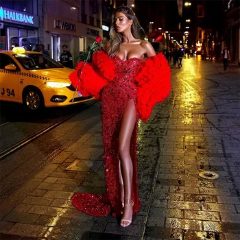 Disainer Luksus Õhtukleidid Koos Ruffles Wrap Beaded Litrid Punane Ametlik Prom Pool Kleit Rüü De Soriee Custom Made
