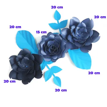 DIY Hiiglane Paber Lilled tehislilled Fleurs Artificielles Taustaks Tõusis 3CS+ 4 Jäta Pulmapidu Decor Lasteaed Tume Sinine