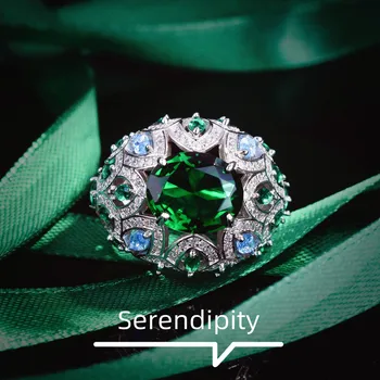 Foydjew Disainer Ehted Luksus Mikro-inkrusteeritud Täis Tsirkoon Simuleeritud Emerald Reguleeritav Rõngad Naiste Pidulik Pool Värvi Ring