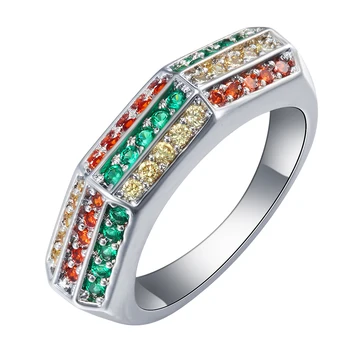 hõbetatud Vikerkaar Rõngad 3 segatud värvi vintage luksus abielusõrmus ehted Fashion Kostüüm tšehhi tsirkoon crystal Sõrme sõrmus
