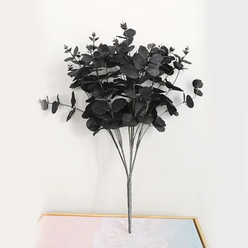 Kunstlik Jätab Eukalüpt Muru Kodu Tabel Dekoratiivsed Mustad Võltsitud Raha Lehed Taimed