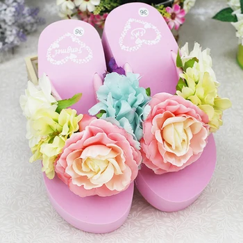Käsitsi valmistatud Sussid Naistele Suvel Flip Flop Lilled Kaunistamiseks Naine Sise-6cm Kõrge Konts Bohemia Beach Sandal Sussid 0