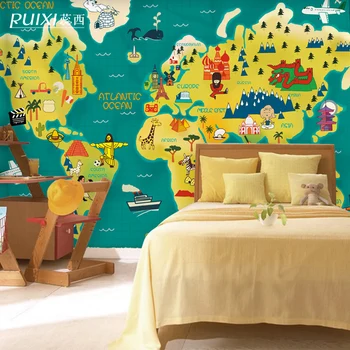 Laste toas tapeet magamistoas suur seinamaaling taustaks cartoon maailmakaardile Kohandatud Suurus