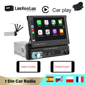 LeeKooLuu Car 1Din Raadio sisseehitatud Carplay Android Auto Sissetõmmatav Ekraan 1 Din Autoradio Ühe Din Stereo Juhtida Ratta Kontrolli 0