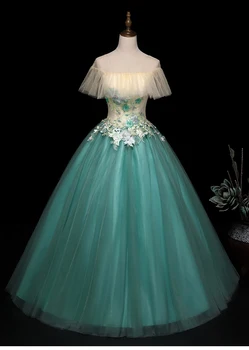 luksus roheline ruffled tikandid loor pikk kleit varjatud varruka keskaja Renessansi Victoria pall kleit kleit