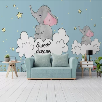 Milofi custom 3D tapeet seinamaaling cartoon fantaasia valged pilved tähed baby elevant elutuba, magamistuba taust seina kaunistamiseks
