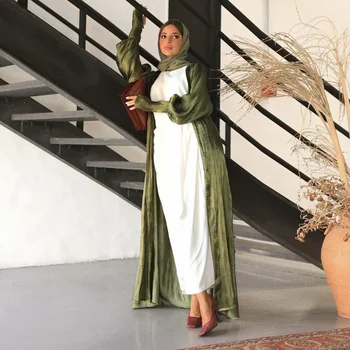 Moslemi Mood Dubai Araabia Satiin Jakk Kleit Tagasihoidlik Välimine Kanda Moslemi Mantel Avatud Kiht Abaya Kimono Femme Musulmane Rüü 2022