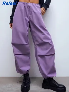 Naiste Sügis Cargo Püksid Fashion Lahti Tahke Elastne vöökoht Plisseeritud Naine Elegantne Street Pant Püksid Riided