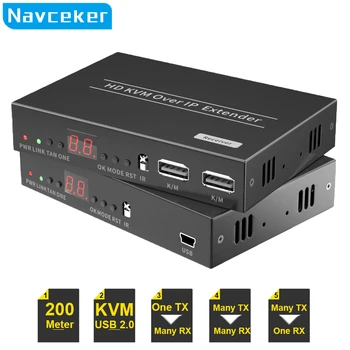 Navceker IP-Võrgu kaudu USB 2.0 KVM Extender RJ45 Ports 1080P HDMI Üle LAN-KVM Extender 200m HDMI KVM Extensor Poolt Cat5 Cat5e Cat6