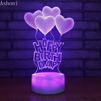 Palju õnne Sünnipäevaks 3D Laua Lamp Baby LED Touch 7 Värviga Öö Valguses Home Decor Lastele Kingitus
