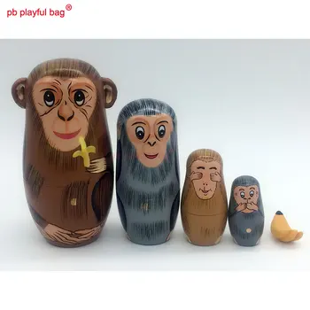 PB Mänguline kott Viie kihi ahv banaani söömine vene nukud käsitöö käsitöö puidust mänguasjade komplekt sünnipäeva kingitus HG14