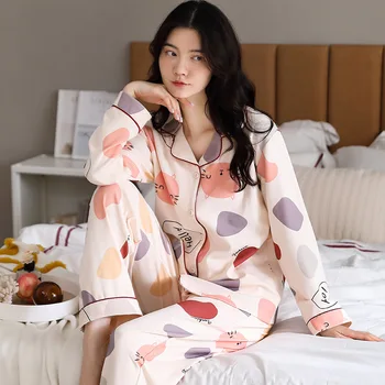 Pidžaama Naiste Kevad-Sügis Puhtast Puuvillast Pikkade Varrukatega Kodu Riided Suured 2021 Uus Ülikond Lady Sleepwear Naine Nightwear
