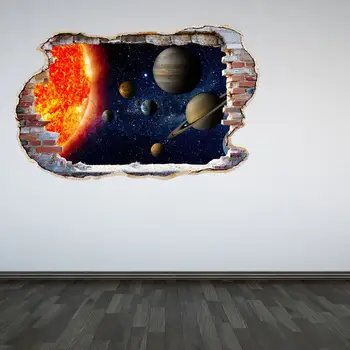 Päikesesüsteemi Seina Decal Puruks Seina 3D-Efekt Kosmoses Kleebis Seinamaaling Kosmoses Krakitud Seina Graafiline