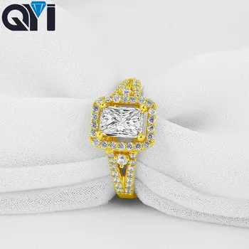 QYI 14-karaadisest Kollane Kuld Split Bänd Halo Ring Vintage Kolmnurka Lõigatud Moissanite Teemant Rõngad, Naiste Ehted