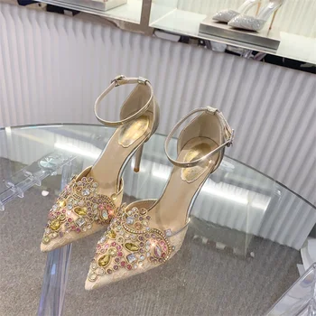 Suvel uus stiil crystal cleari pikad stiletto kõrge kontsaga pulmakleidid kingad rhinestone pool kleit wild naiste ühtse kingad