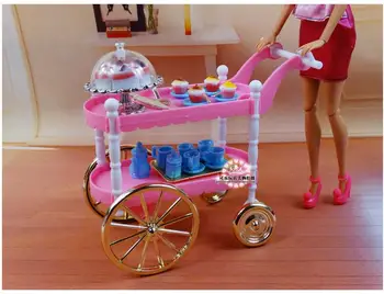 Tõeline printsess barbie söögituba auto 1/6 bjd ken doll house mööbel köök tarvikud set kääbus kook toit, mänguasi