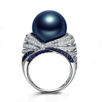 Uus Retro Blue Pearl Silver Värvi Rõngad, Naiste Valge CZ Kivi Inlay Mood Ehteid Vintage Elegantne Pulmapidu Kingitus Ringi