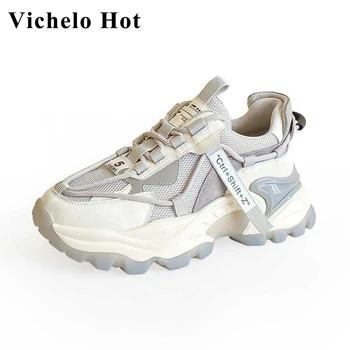 Vichelo Kuum sea nahast. ring varba paksu põhjaga vaba aja veetmise mugav noor daam päevas kulumise moe-non-slip vulkaniseeritud kingad L71