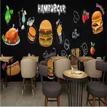 Custom Snack Bar Hamburger Kana Seina Paber 3D Müük Lääne-kiirtoidurestorani must Taust Seinast, Seinamaal Tapeet 3D 1