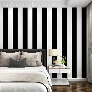 Must ja valge horisontaalsete ja vertikaalsete triipudega tapeet kaasaegne minimalistlik elutuba, magamistuba kohvi restoran rõivapood 1