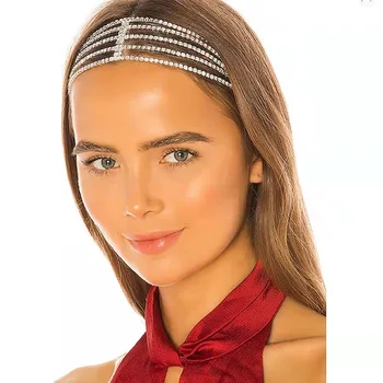 Naiste Uus Läikiv Pruudi Hairband Peakatet Mood Isiksuse Elastne mitmekihiline Rhinestone Peapael 1